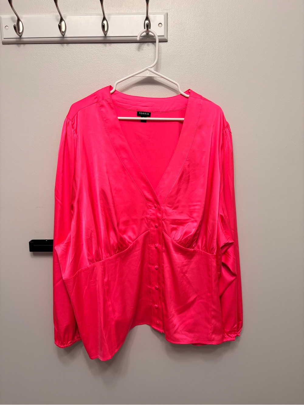 Torrid V-neck Button Front Blouse - Neon Pink
